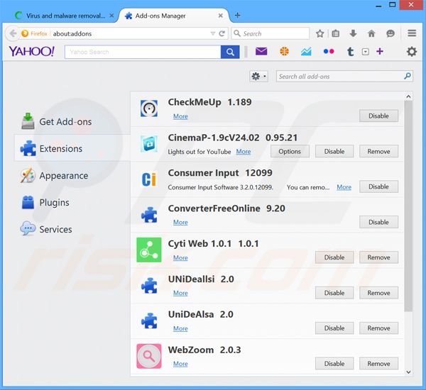 Eliminando los anuncios LolliScan de Mozilla Firefox paso 2