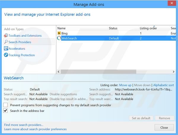 Eliminar websearch.look-for-it.info del motor de búsqueda por defecto de Internet Explorer