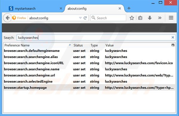Eliminar luckysearches.com del motor de búsqueda por defecto de Mozilla Firefox 