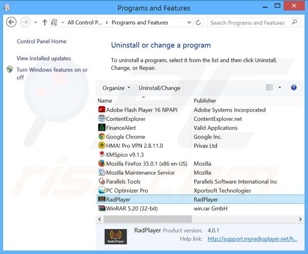 desinstalar el adware MyRadioPlayer del Panel de control