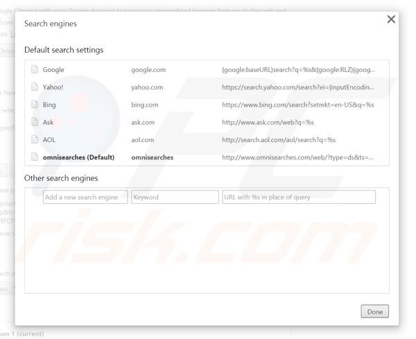 Eliminando omniboxes.com del motor de búsqueda por defecto de Google Chrome