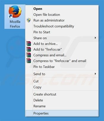 Eliminar omniboxes.com del destino del acceso directo de Mozilla Firefox paso 1