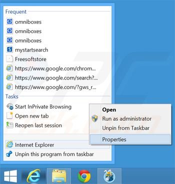 Eliminar omniboxes.com del destino del acceso directo de Internet Explorer paso 1
