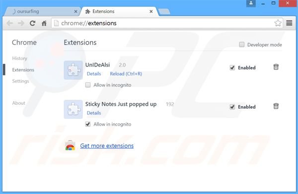 Eliminando las extensiones relacionadas con oursurfing.com de Google Chrome