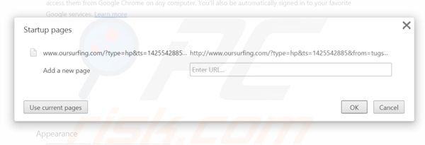 Eliminando oursurfing.com de la página de inicio de Google Chrome