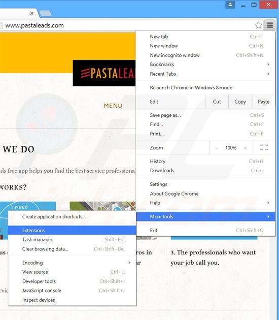 Eliminando los anuncios PastaLeads de Google Chrome paso 1