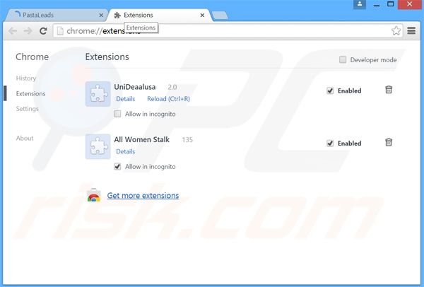 Eliminando los anuncios PastaLeads de Google Chrome paso 2