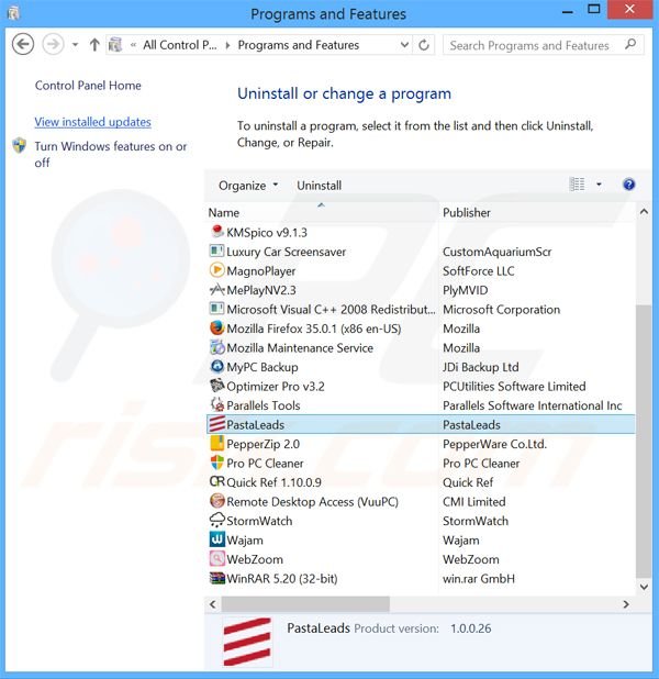 desinstalar el adware PastaLeads del Panel de control