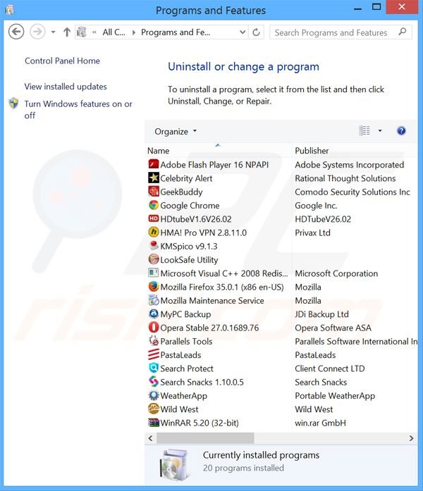 desinstalar el adware Perfect Navigator del Panel de control