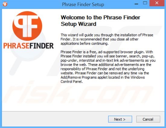 Instalador del software publicitario Phrase Finder