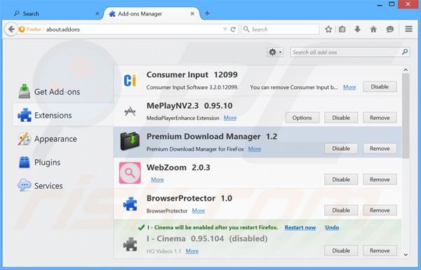 Eliminando los anuncios de Premium Download Manager de Mozilla Firefox paso 2