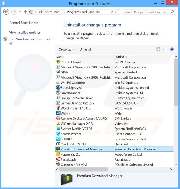 desinstalar el adware Premium Download Manager del Panel de control