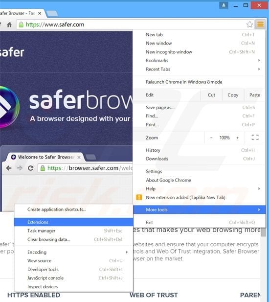 Eliminando los redireccionamientos a search.safer.com de Google Chrome paso 1