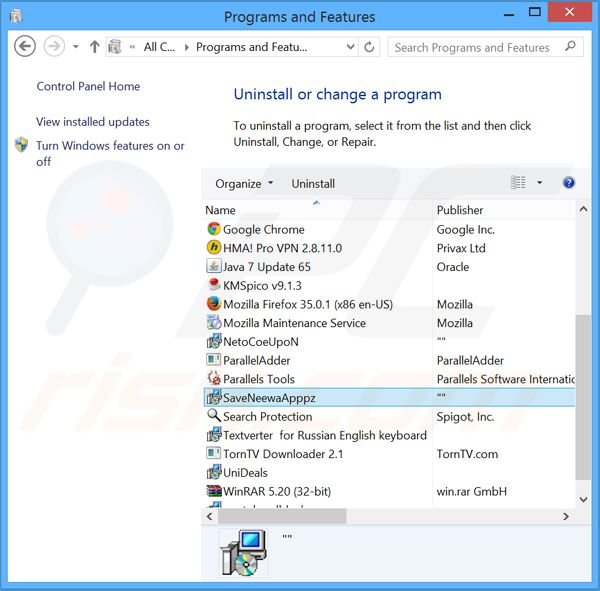 desinstalar el adware SaveNewaAppz del Panel de control