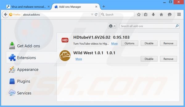 Eliminando los anuncios searchpagefix.com de Mozilla Firefox paso 2