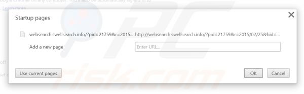 Eliminando websearch.swellsearch.info de la página de inicio de Google Chrome