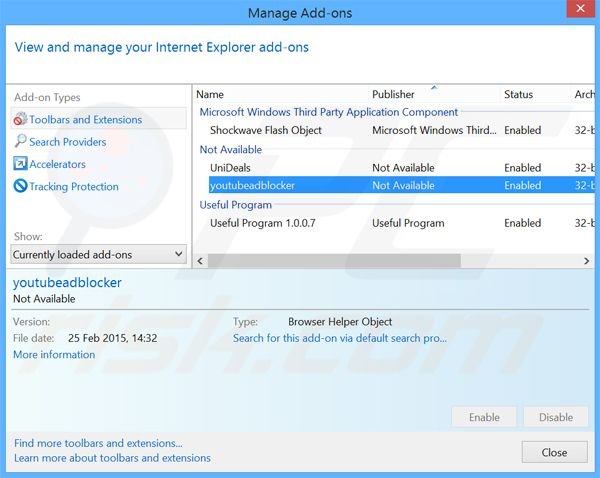 Eliminando las extensiones relacionadas con websearch.swellsearch.info en Internet Explorer