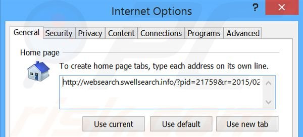 Eliminando websearch.swellsearch.info de la página de inicio de Internet Explorer