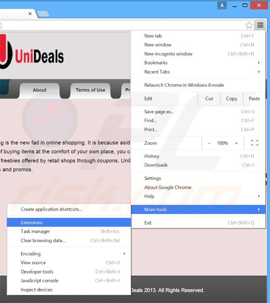 Eliminando los anuncios unideals de Google Chrome paso 1