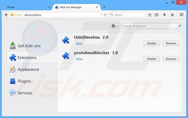 Eliminando los anuncios unideals de Mozilla Firefox paso 2