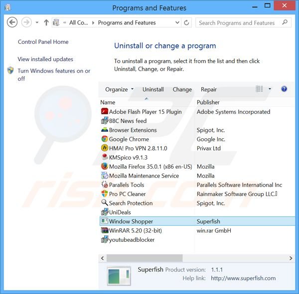 desinstalar el adware VisualDiscovery del Panel de control