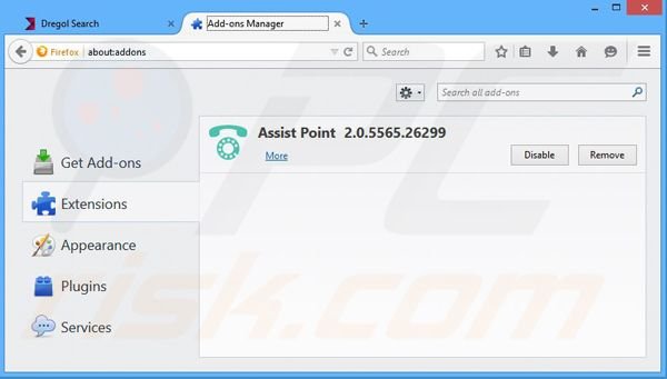 Eliminando los anuncios de Assist Point de Mozilla Firefox paso 2