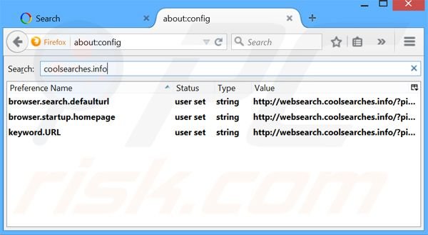 Eliminar websearch.coolsearches.info del motor de búsqueda por defecto de Mozilla Firefox 