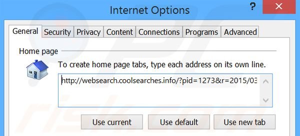 Eliminando websearch.coolsearches.info de la página de inicio de Internet Explorer