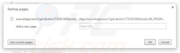 Eliminando dregol.com de la página de inicio de Google Chrome