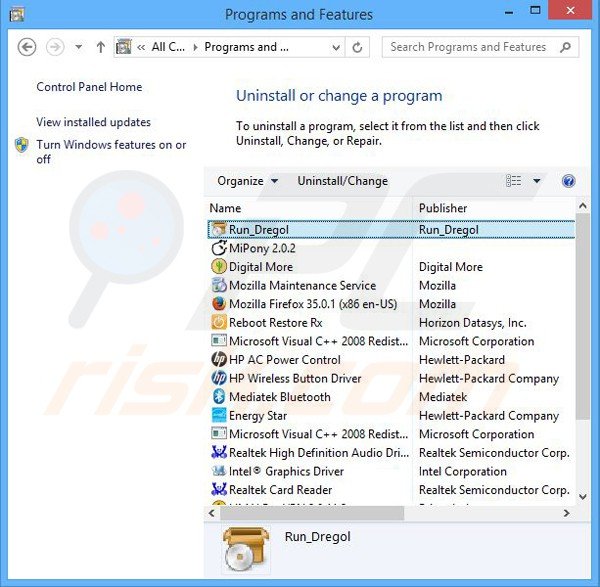 desinstalar el secuestrador de navegadores dregol desde el Panel de control