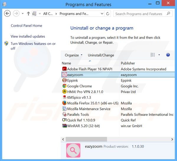 desinstalar el adware Eazy Zoom del Panel de control