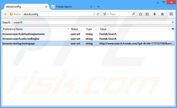Eliminar search.foxtab.com del motor de búsqueda por defecto de Mozilla Firefox 