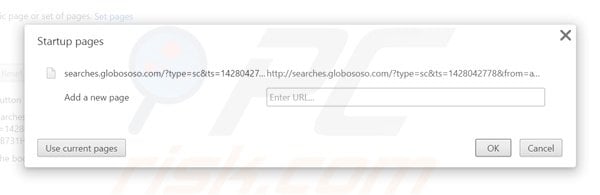 Eliminando searches.globososo.com de la página de inicio de Google Chrome