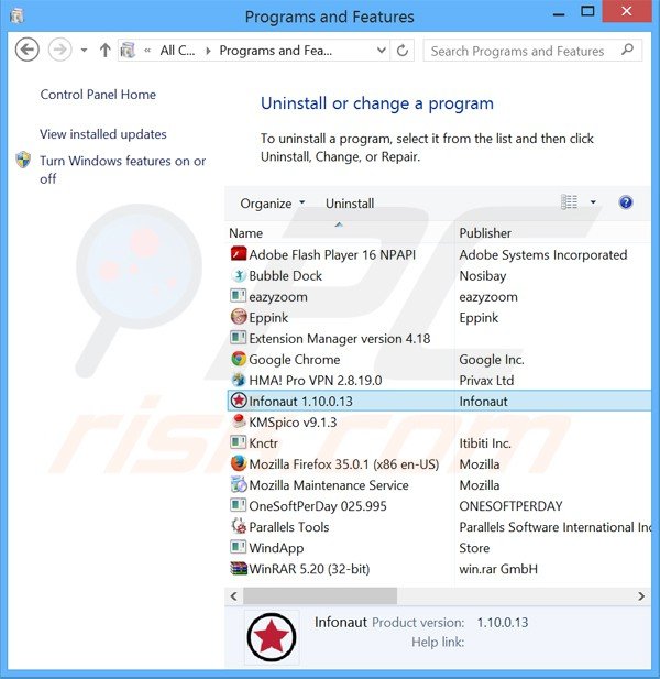 desinstalar el adware infonaut del Panel de control