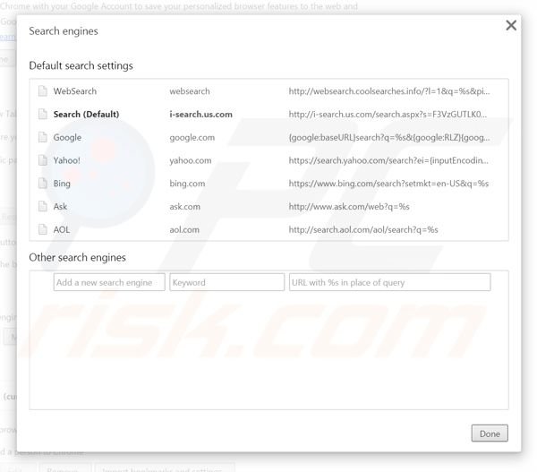 Eliminando i-search.us.com del motor de búsqueda por defecto de Google Chrome