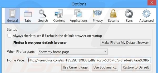 Eliminando i-search.us.com de la página de inicio de Mozilla Firefox