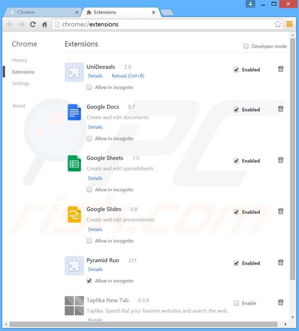 Eliminando las extensiones relacionadas con palikan.com de Google Chrome