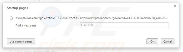 Eliminando palikan.com de la página de inicio de Google Chrome