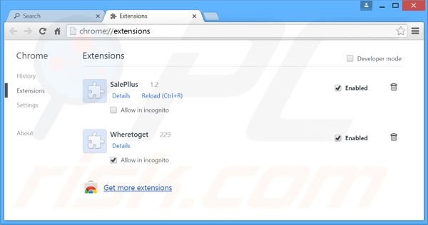 Eliminando los anuncios SalePlus de Google Chrome paso 2