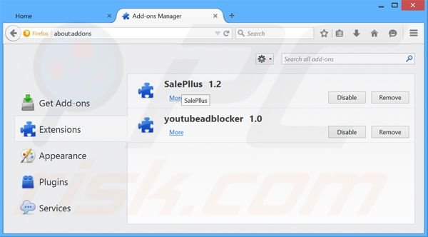 Eliminando los anuncios SalePlus de Mozilla Firefox paso 2