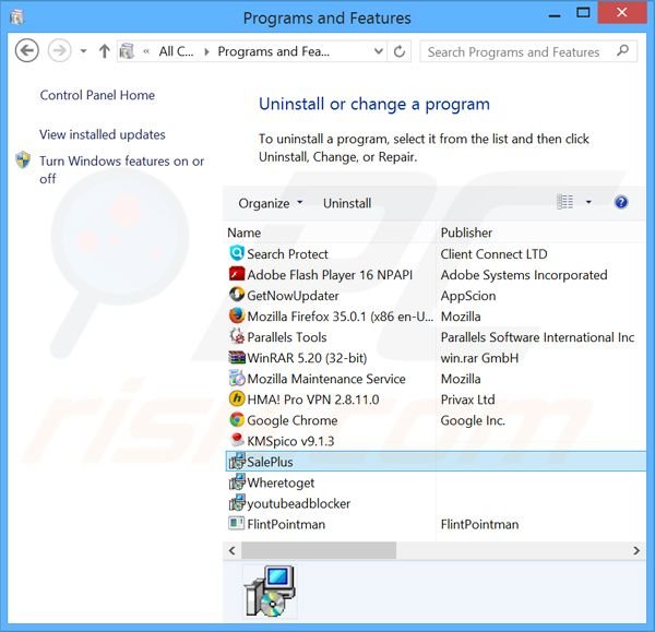 desinstalar el adware SalePlus del Panel de control