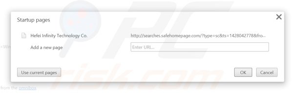 Eliminando searches.safehomepage.com de la página de inicio de Google Chrome