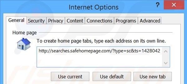 Eliminando searches.safehomepage.com de la página de inicio de Internet Explorer