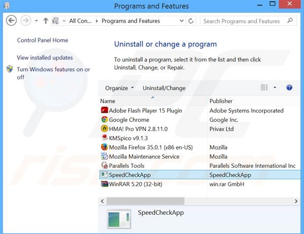 desinstalar el adware SpeedCheckApp del Panel de control