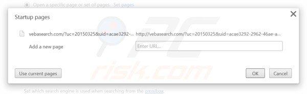 Eliminando vebasearch.com de la página de inicio de Google Chrome