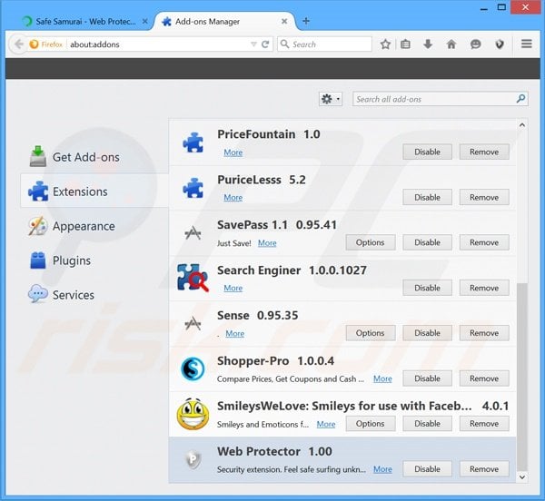 Eliminando los anuncios de Web Protector de Mozilla Firefox paso 2