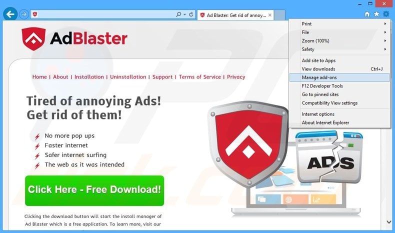 Eliminando los anuncios de Ad Blaster de Internet Explorer paso 1