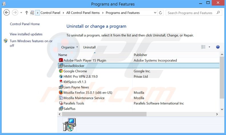 desinstalar el adware bestadblocker del Panel de control