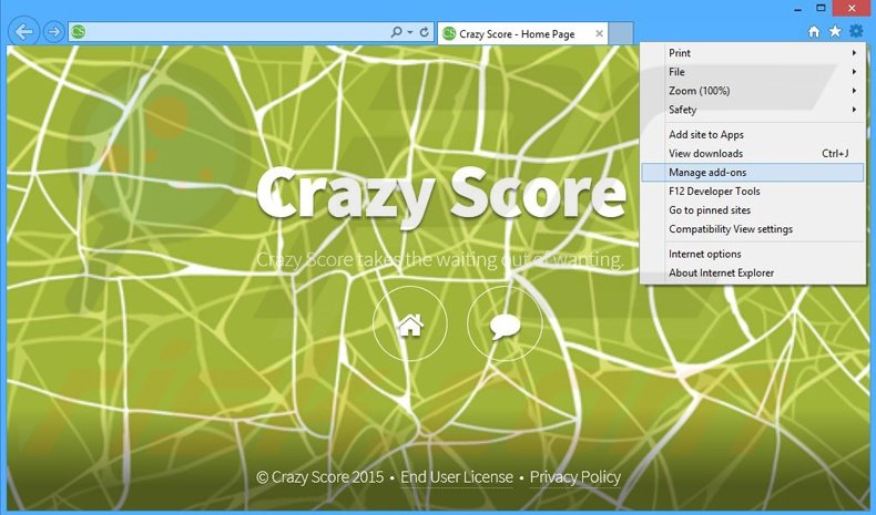Eliminando los anuncios de Crazy Score de Internet Explorer paso 1
