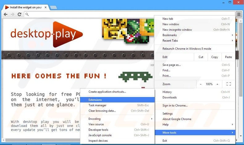 Eliminando los anuncios Desktop-play de Google Chrome paso 1